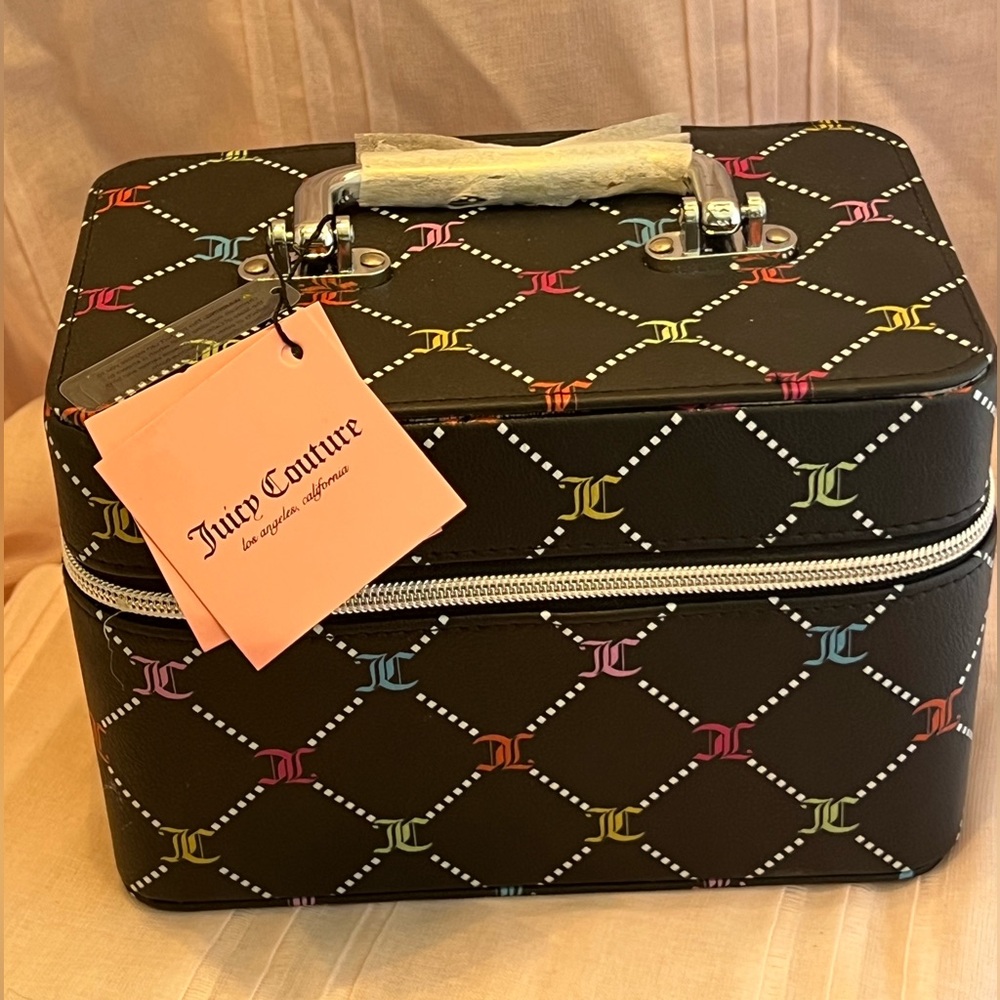 Juicy Couture Black Train Case with Vibrant Pink Interior